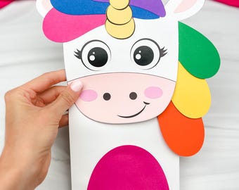 Rainbow Unicorn Puppet Craft Template | Easy Kids Puppet Idea | Activities for Girls