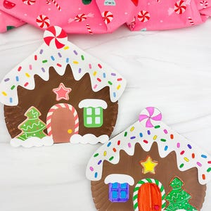 Gingerbread House Paper Plate Craft Template | Christmas Art Activity For The Classroom | Fun Class Party Idea