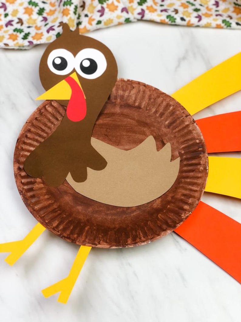 Build A Turkey Paper Plate Craft Template | Fall Thanksgiving DIY Art ...