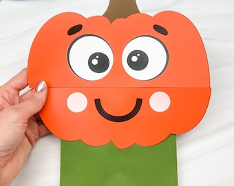 Pumpkin Puppet Template | Fall Storytelling | Thanksgiving Paper Bag Craft Template for Kids