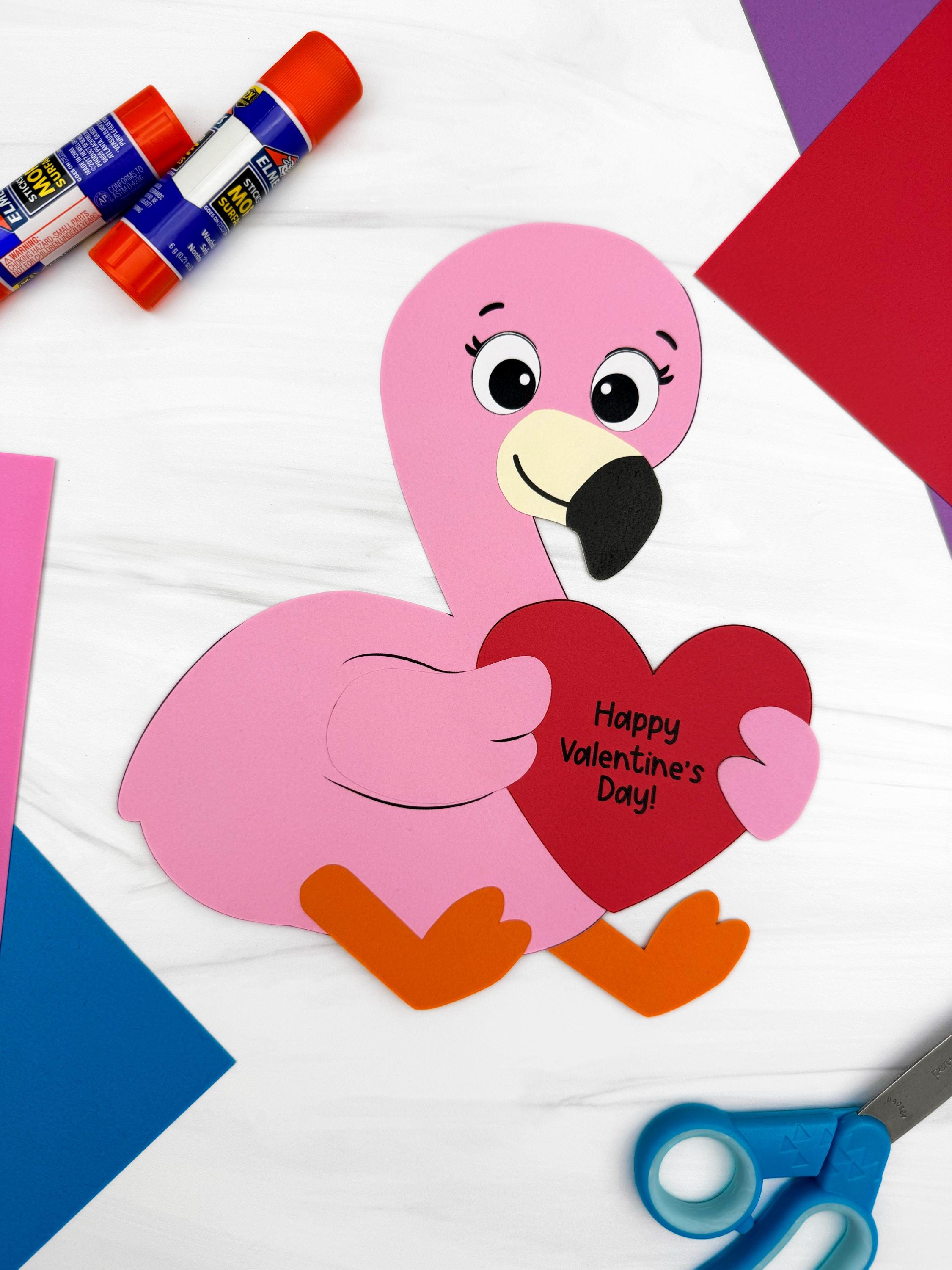 43 Must-Make February Crafts for Kids for Beating Boredom 37 Flamingo Valentine Craft Template Group Craft Option for February…