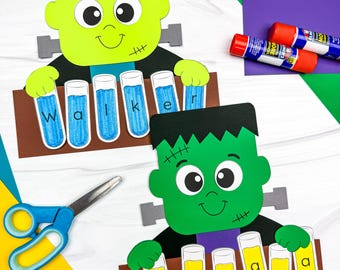 Frankenstein Name Craft Template | Name Building Craft for Kids | Halloween Cut & Paste Activity