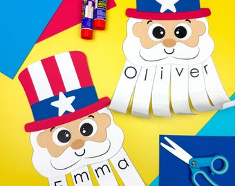 Uncle Sam Name Craft Template | Homeschool USA Unit |  Patriotic Art PreK Kids