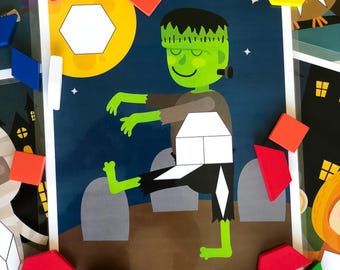Halloween Pattern Block Mats | Tangram Puzzle for Kids | Preschool Shape Math Activity