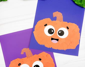 Torn Paper Pumpkin Craft Template | Pumpkin Lesson Art | Pre K Art Project for Fall