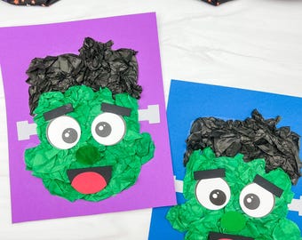 Frankenstein Tissue Paper Craft Template | Monster Fine Motor Activity | 20 Minute Craft for Kids