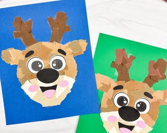 Torn Paper Reindeer Craft Template | Torn Paper Activity | Simple Reindeer Art
