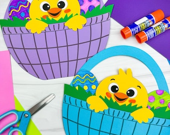 Chick Easter Basket Craft Template | Pre K Easter Craft | April Fine Motor Activity