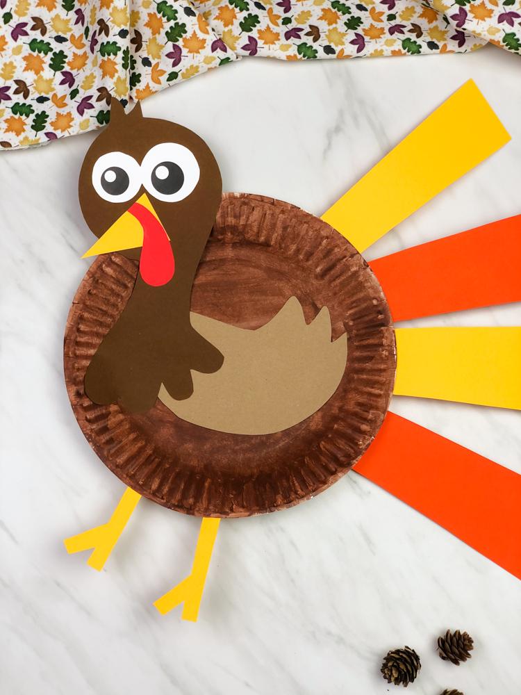 Build A Turkey Paper Plate Craft Template Fall Thanksgiving DIY Art…