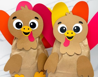 Stuffed Turkey Craft Template | November Thanksgiving DIY Kit | Paper Bag Puppet Classroom Resource Idea