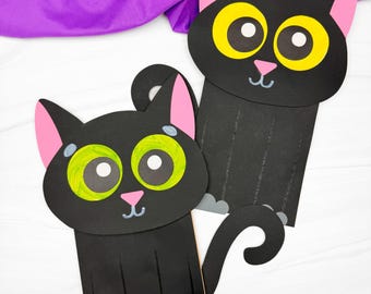 Black Cat Puppet Craft Template | Kids Halloween Craft | Dramatic Play Prop