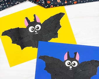 Bat Torn Paper Craft Template | Bulletin Board Bat Idea | Preschool Bat Craft for Halloween