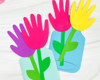 Handprint Flower Card Template | PreK Flower Craft | Mother's Day Bulletin Idea