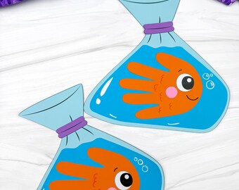 Handprint Goldfish Craft Template | Pet Unit Study Activity | Fish Bulletin Board Decoration