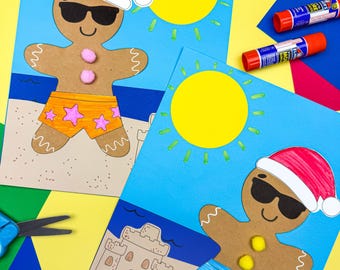 Beach Gingerbread Man Craft Template for Christmas in July | Early Learner Craft | Summer Activity for Kids