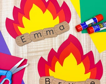 Campfire Name Craft Template | Daycare Camp Theme | VBS Camp Craft Printable