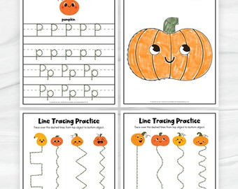 Pumpkin Tracing Worksheets |  Dotted Line Tracing Pages | TK Tracing Printables for Fall