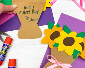 Sunflower Mother's Day Card Template | May Classroom Craft | Flower Bouquet DIY