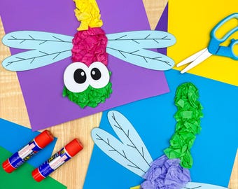Dragonfly Tissue Paper Craft Template | Low Prep Art Idea | Pond Unity Activity
