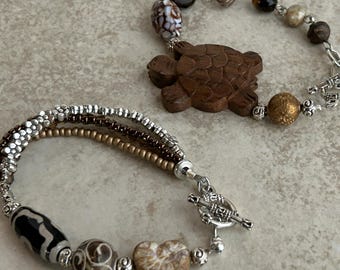 Eclectic Bracelet Pair in Browns and Silver