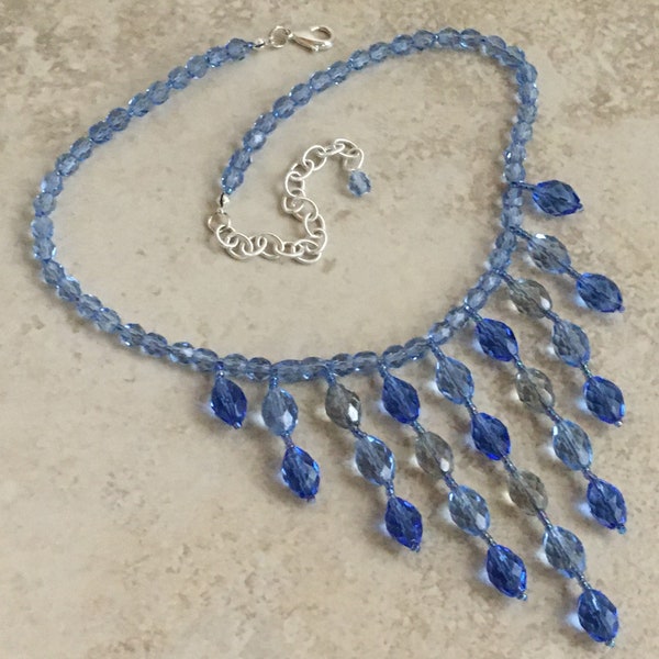 Shades of Sapphire Faceted Glass Bib Necklace