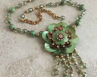 Green Anemone Flower Pendant Necklace