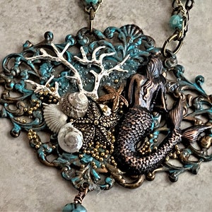 Long Mermaid Tassel Collage Pendant Necklace