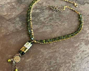Simple Tassel Necklace in Olivine and Gold