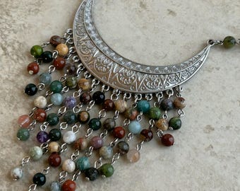 Rainbow Mixed Gemstone Bib Necklace