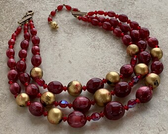 Rescued Vintage 3-Strand Choker in Shades of Red and Gold