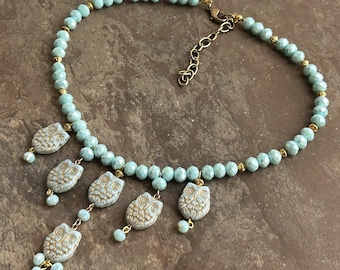 Owl Cascade Collar in Seafoam Green Blue
