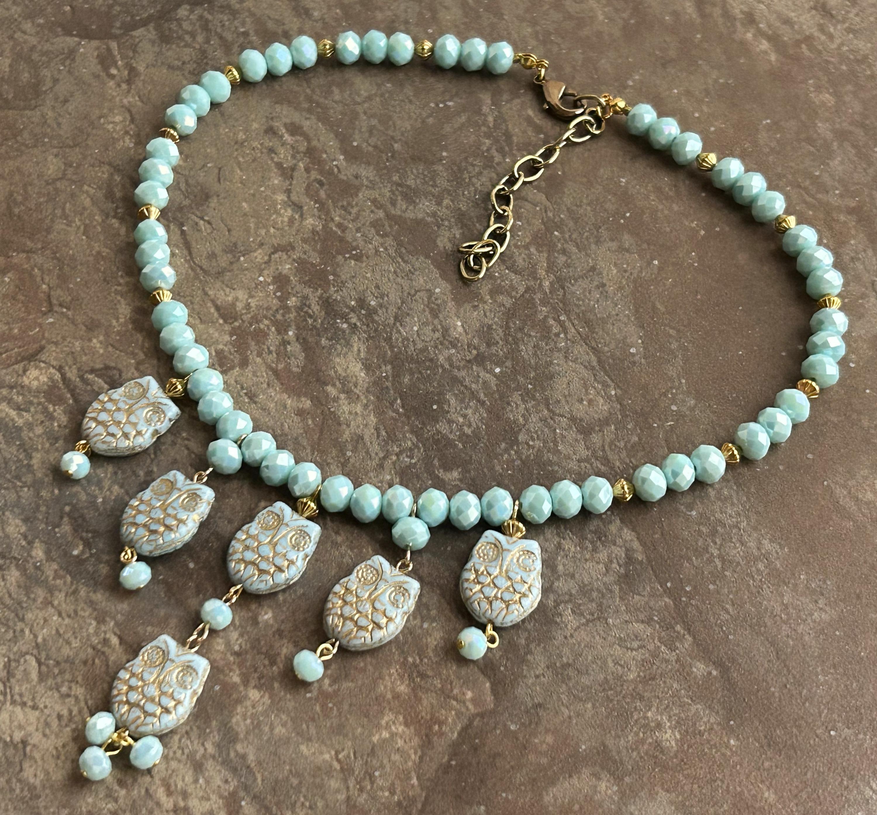 Owl Cascade Collar in Seafoam Green Blue