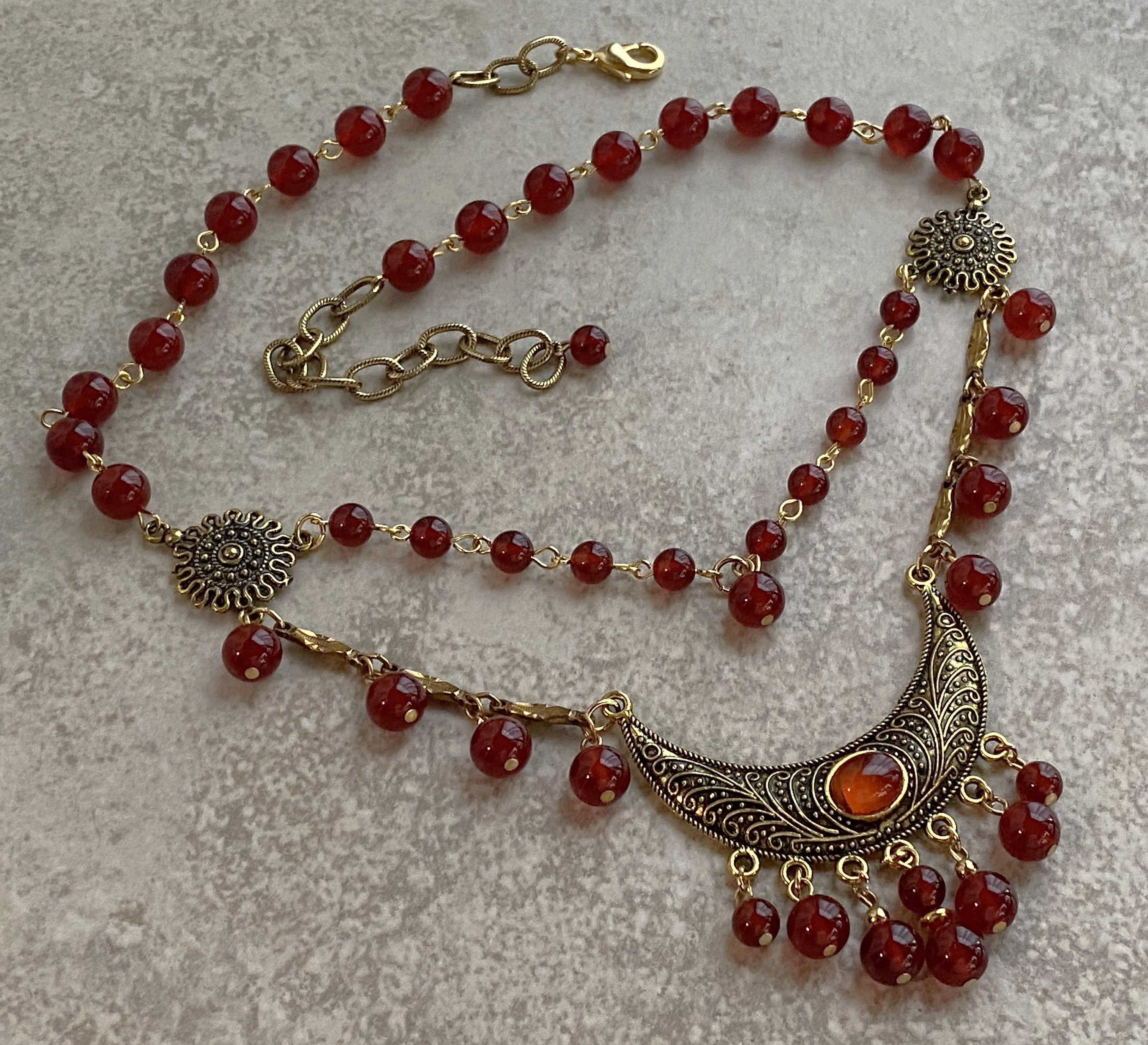 Ethnic Style Collar in Gold Brass and Carnelian