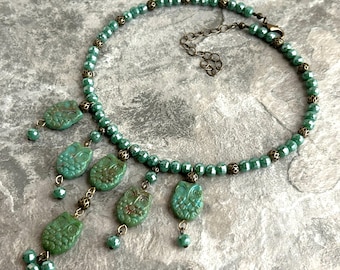 Owl Cascade Collar in Jade Green