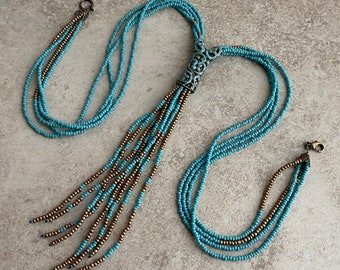 Long Faux Turquoise Faux Lariat