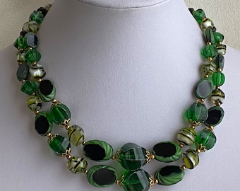 Rescued Vintage 2-Strand Choker in Shades of Green