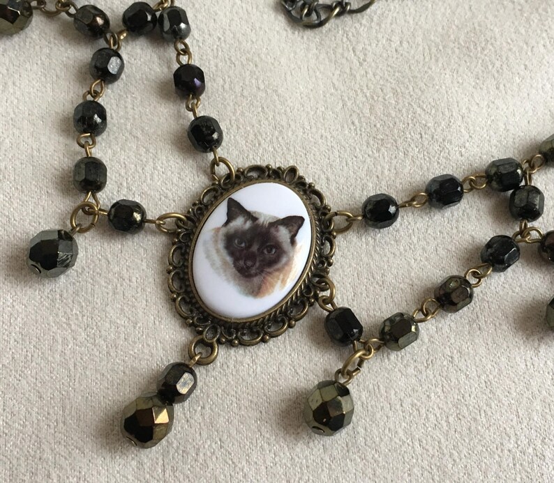 Siamese Cat Festoon Collar with Iris Brown Glass Etsy