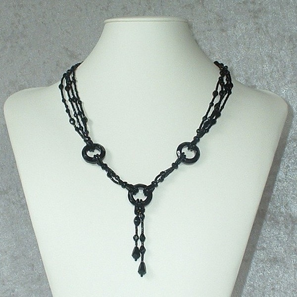 Black Crystal and Glass Convertible Necklace