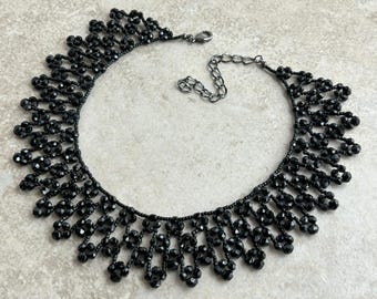 Retro Style Woven Black Glass Collar