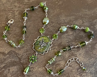 Olivine Green Fairy Fantasy Pendant Necklace