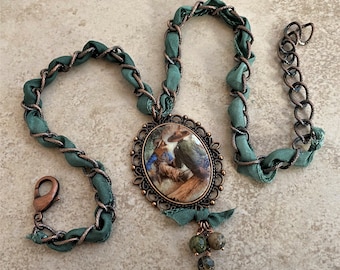 Boho Cowboy Halskette in Kupfer und Dusty Waldgrün
