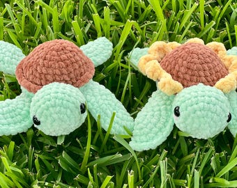 Crochet Turtle Plushie Stuffed Animal Amigurumi Handmade Sunflower