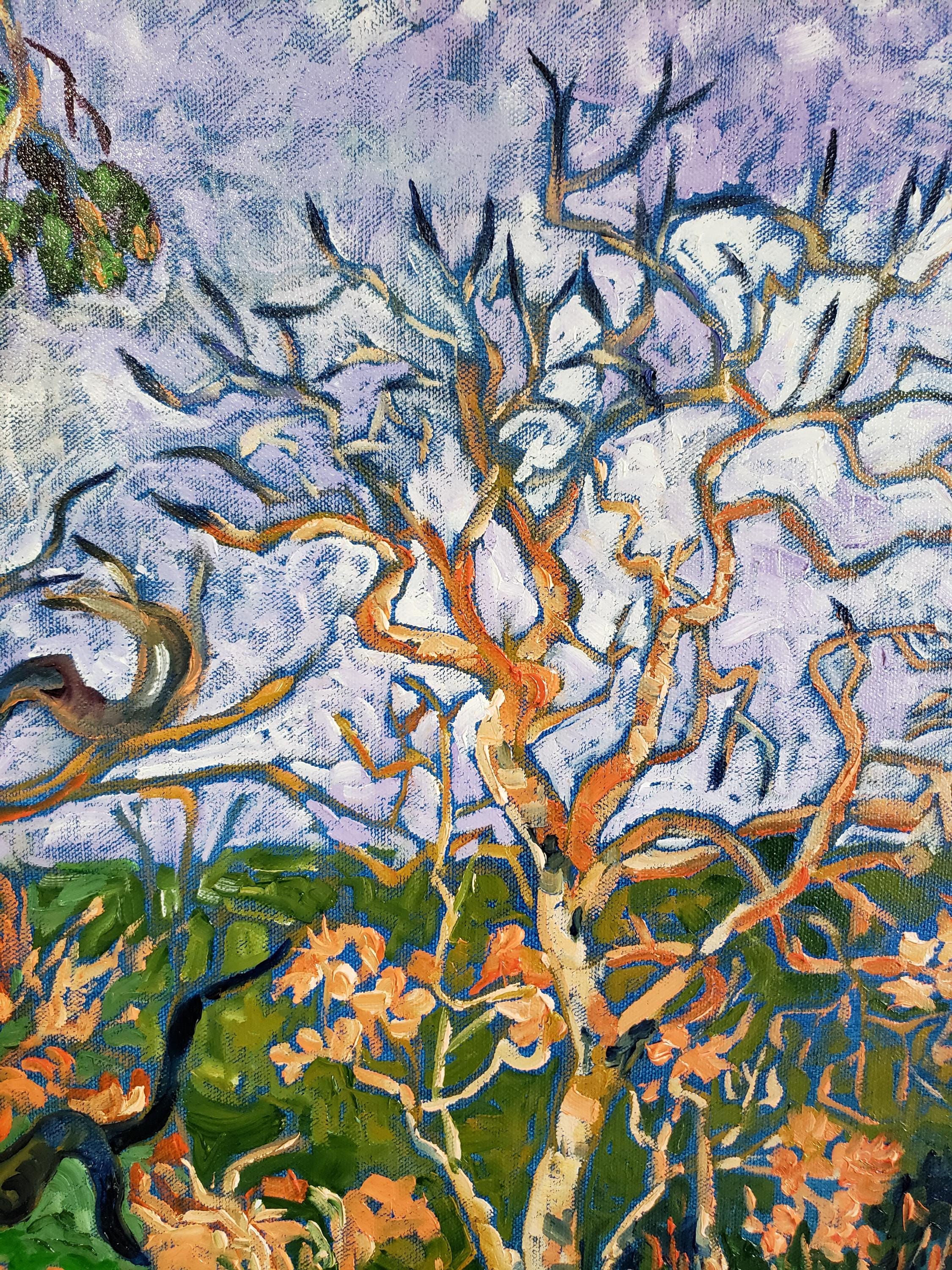 風景画、印象派、オリジナル油絵、フローティング木製フレーム、在庫1