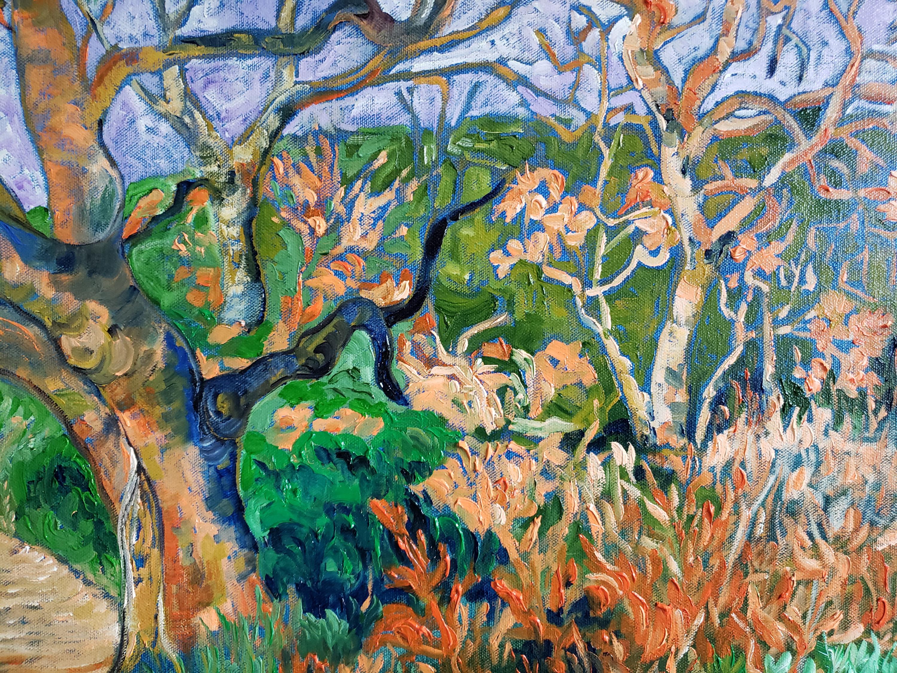 風景画、印象派、オリジナル油絵、フローティング木製フレーム、在庫1