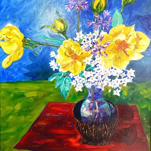 Flowers, Impressionist, Expressionist, Original Oil Painting, One-of-a-Kind, Wall Art, Stretched Canvas,