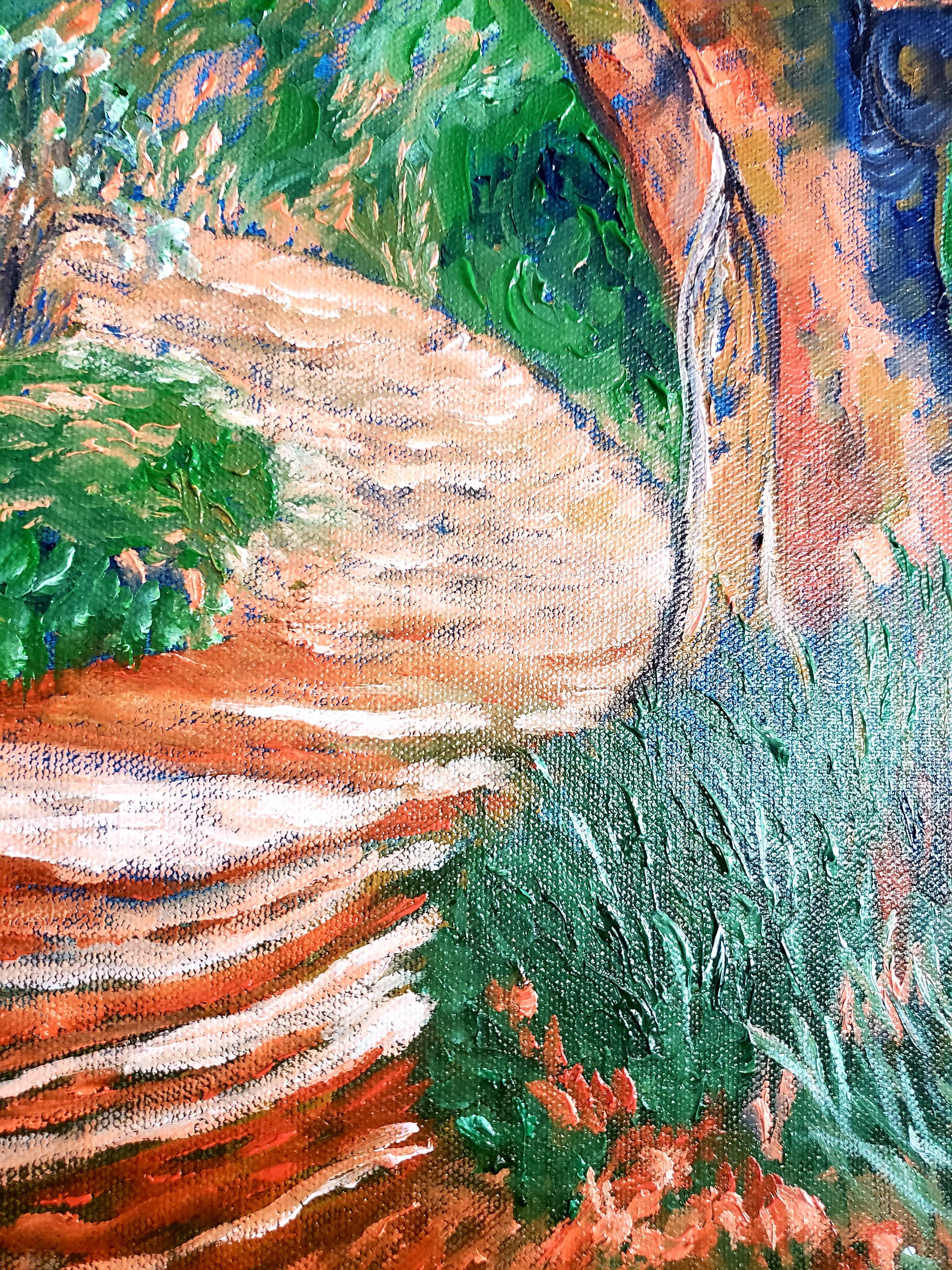 風景画、印象派、オリジナル油絵、フローティング木製フレーム、在庫1