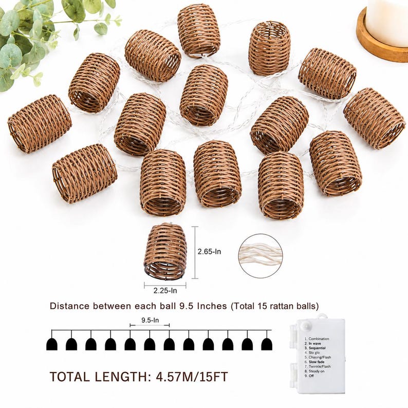 Security Rattan With String Decorative Lantern Rattan String Lights - 15leds/15ft Rattan Wire Ball ...