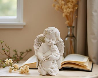 Angel Wings Cat Memorial Statue, Guardian Angel Holding Cat Figurine, Pet Remembrance Gift, Indoor Outdoor Garden Decor, 7 Inch