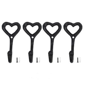 Gusseisen Liebe Herz Kleiderhaken | 4 Stück Antiker Eisen Metall Kleiderbügel für Mäntel, Taschen, Schlüssel | Rustikale Wohnkultur | Muttertagsgeschenk, Vatertagsgeschenk