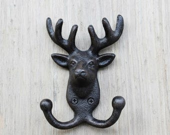 Vintage Cast Iron Deer Antlers Wall Hooks – Heavy Duty Coat, Towel, Key Rack, Farmhouse Chic Wall-Mounted Dual Hooks
